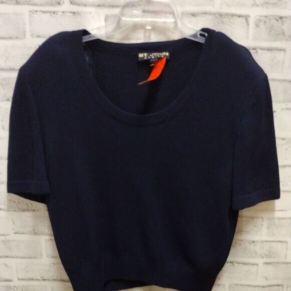 St John knit Blue V-Neck Crop Top - Picture 1 of 3